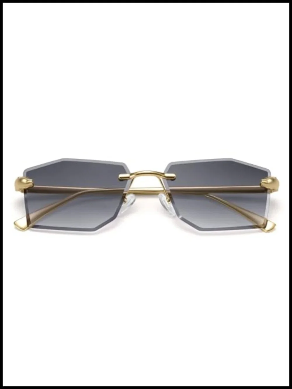 Rimless Rectangle Sunglasses Women Men Fashion Trendy Metal Tinted Shades Clear